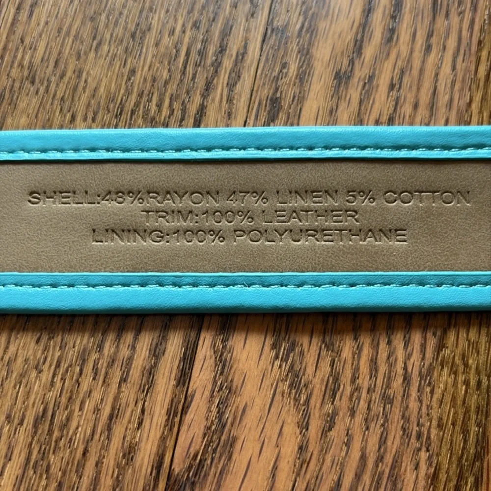 Talbots sz XL red and turquoise leather and linen blend belt with gold buckle
